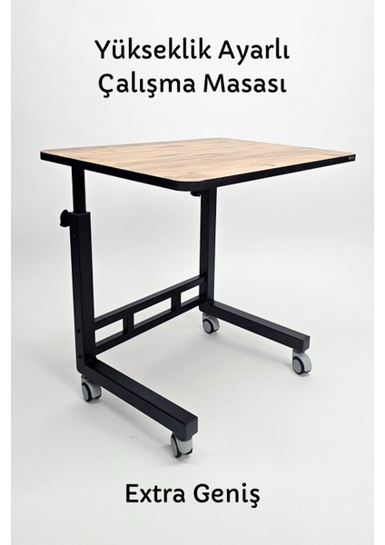 Yükseklik Ayarlı Laptop Masası - Extra Geniş Çalışma Masası - (50X70 cm Mdf Tablalı / Tekerlekli)