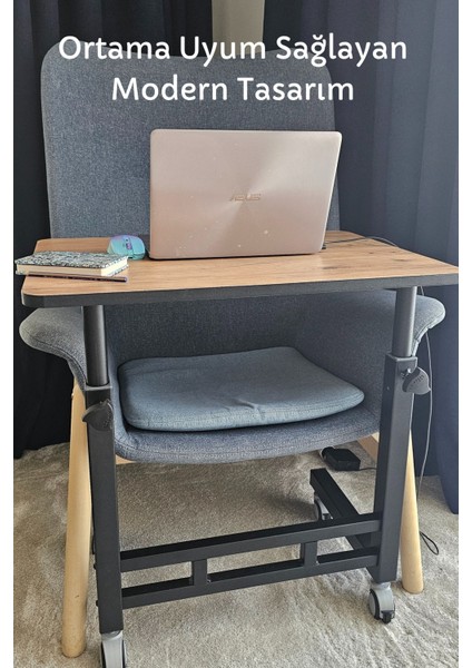 Yükseklik Ayarlı Laptop Masası - Extra Geniş Çalışma Masası - (50X70 cm Mdf Tablalı / Tekerlekli)