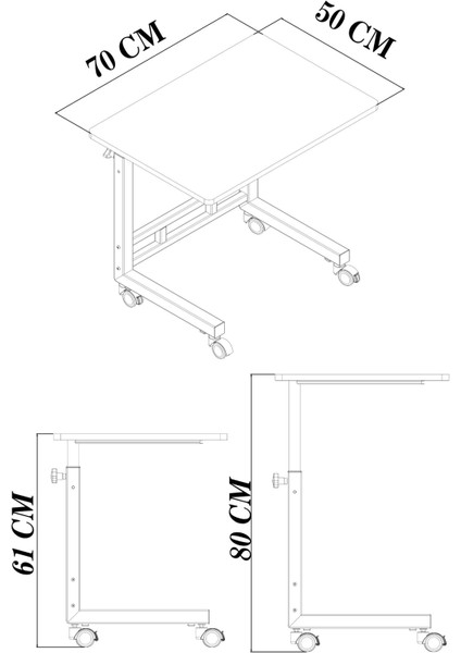 Yükseklik Ayarlı Laptop Masası - Extra Geniş Çalışma Masası - (50X70 cm Mdf Tablalı / Tekerlekli)