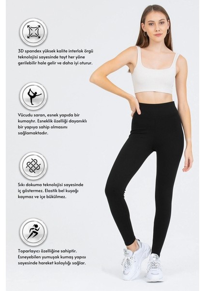 Kadın Siyah Yüksek Bel Toparlayıcı Çelik Interlok Düz Spor Tayt Pantolon fiyatları