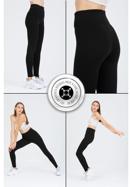 Kadın Siyah Yüksek Bel Toparlayıcı Çelik Interlok Düz Spor Tayt Pantolon fırsatları