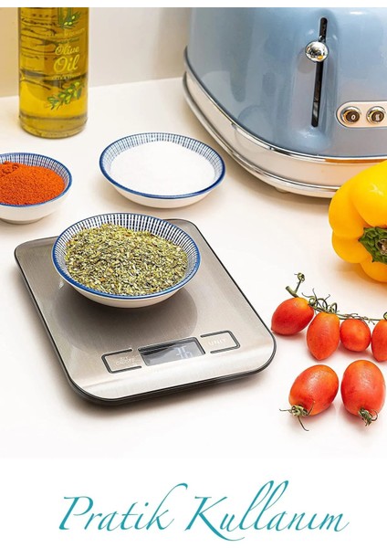 Dijital Hassas Tartı Paslanmaz Yüzeyli Mutfak Terazisi 10 Kg/1 gr Hassasiyet