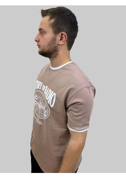 Erkek Story Yuvarlak Yaka Oversize Baskılı Pudra Tişört fiyatları