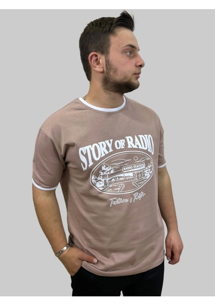 Erkek Story Yuvarlak Yaka Oversize Baskılı Pudra Tişört fırsatları