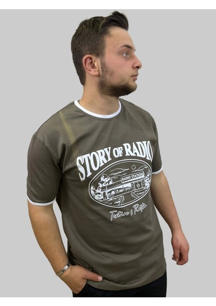 Erkek Story Yuvarlak Yaka Oversize Baskılı Yeşil Tişört modelleri