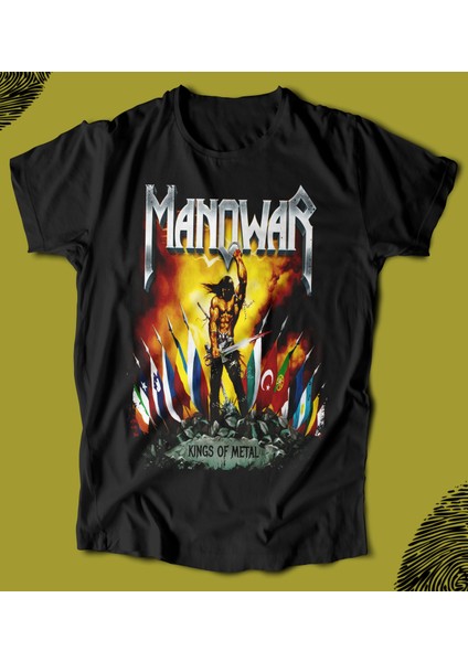 'manowar - Kings O F Metal' Baskılı 'regular-Fit' Unisex Tişört