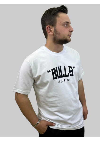 Erkek Chicago Yuvarlak Yaka Oversize Arka Baskılı Beyaz Tişört fiyatları