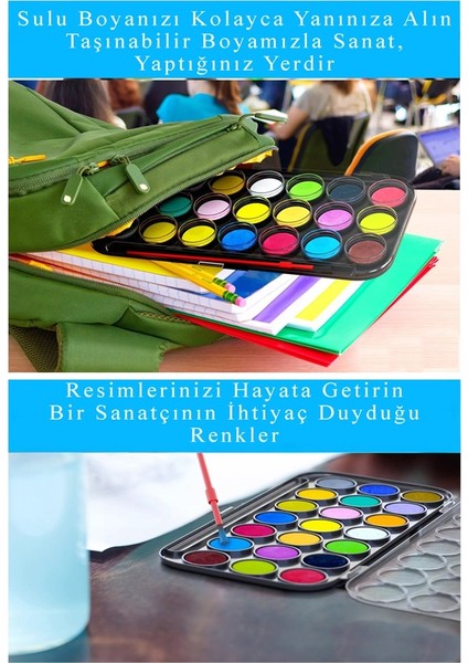21 Renk Sulu Boya 1 Paket Fırça Hediyeli 21 Li Suluboya Canlı Renkler 28 mm Boya Çapı Büyük Boy Brons modelleri