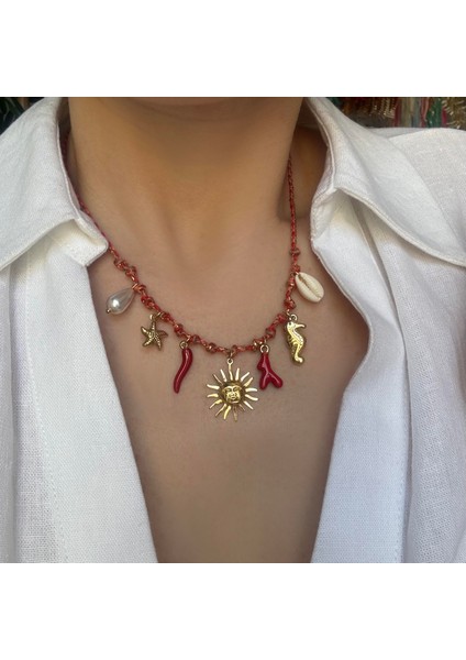 Çelik Renkli Ip Charm Kolye