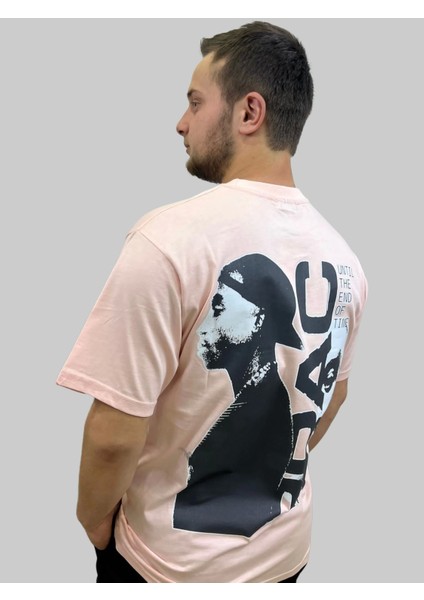 Erkek Until Yuvarlak Yaka Oversize Arka Baskılı Pudra Tişört modelleri