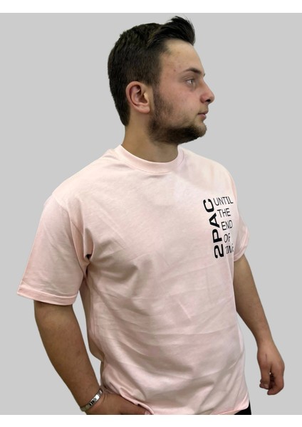 Erkek Until Yuvarlak Yaka Oversize Arka Baskılı Pudra Tişört fırsatları