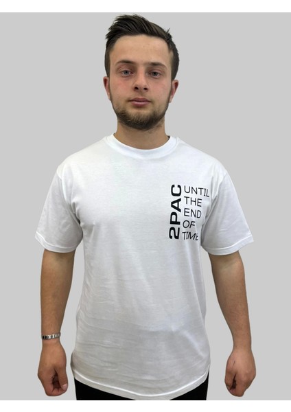Erkek Until Yuvarlak Yaka Oversize Arka Baskılı Beyaz Tişört