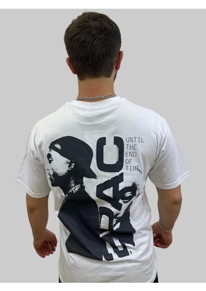 Erkek Until Yuvarlak Yaka Oversize Arka Baskılı Beyaz Tişört modelleri