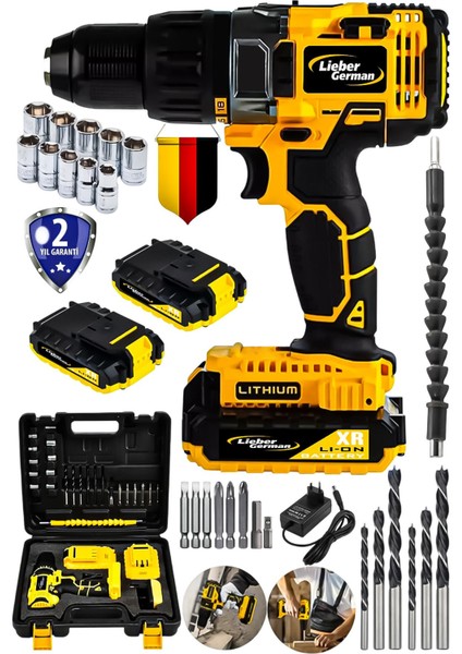 12V 1.5Ah Metal Şanzıman Çift Akülü Matkap Seti, Darbesiz, Bakır Sargı