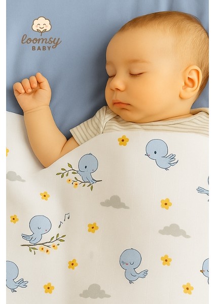 Little Blue Wings Müslin Bebek Örtüsü – Pamuk, Hafif, Nefes Alan, Oeko- Tex Sertifikalı Örtü