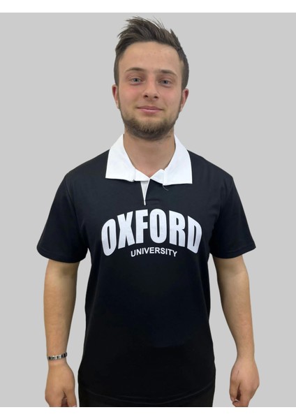 Erkek Oxford Polo Yaka Siyah Tişört