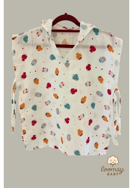 Strawberry Dream Müslin Kapüşonlu Bebek Pançosu Bornoz – Pamuk, Hafif, Nefes Alan, Oeko- Tex Sertifikalı