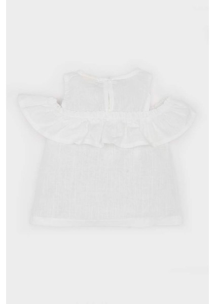 Yeni Sezon Kız Bebek Bisiklet Yaka Flamlı Poplin Kısa Kollu Bluz
