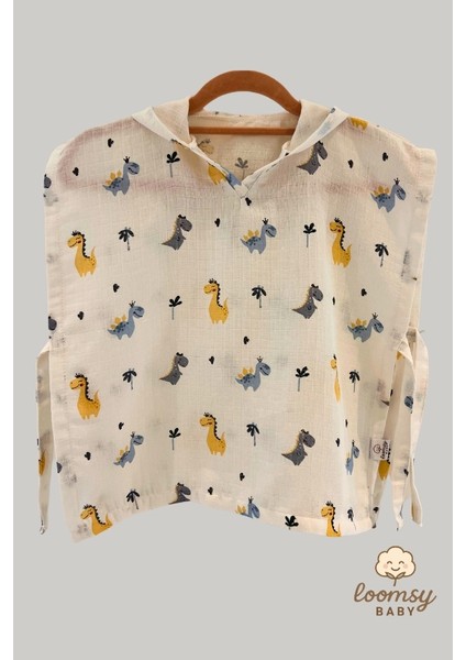 Age Of Dinosaurs Müslin Kapüşonlu Bebek Pançosu Bornoz – Pamuk, Hafif, Nefes Alan, Oeko- Tex Sertifikalı