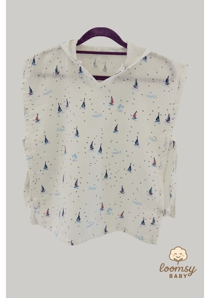 Sail Away Müslin Kapüşonlu Bebek Pançosu Bornoz – Pamuk, Hafif, Nefes Alan, Oeko- Tex Sertifikalı