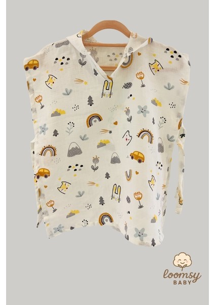 Rainbow Müslin Kapüşonlu Bebek Pançosu Bornoz – Pamuk, Hafif, Nefes Alan, Oeko- Tex Sertifikalı