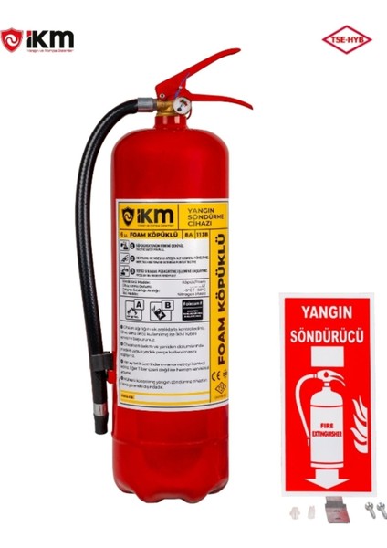 6 kg Ruhsata Uygun Köpüklü Yangın Söndürme Tüpü ve Askı Aparatı