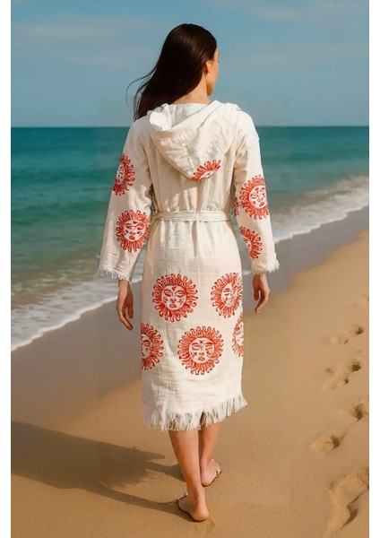 Güneş Desenli Baskılı Pamuklu Müslin Kapüşonlu Kimono Bornoz Kaftan Sabahlık fiyatları