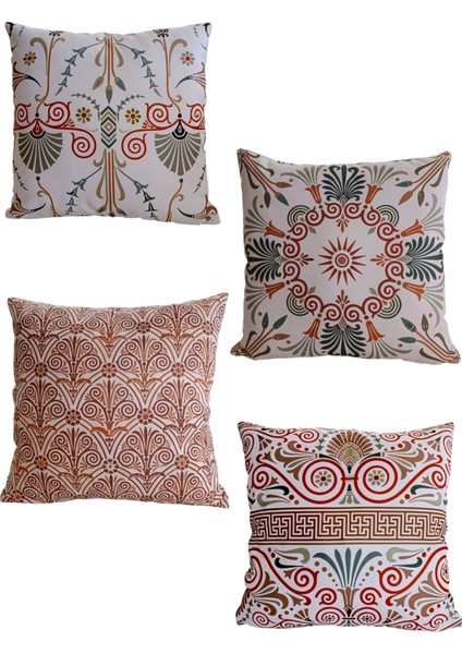 Bohemian Beige Desenli Kırlent Kılıfı | Çift Tarafı Baskılı Kırlent Kılıfı | 4'lü Takım Kırlent