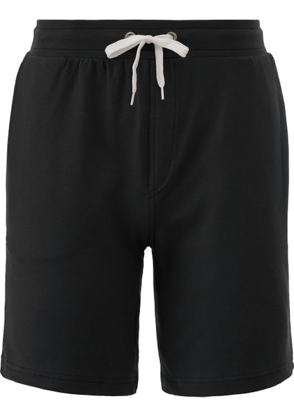 Pamuklu Erkek Siyah Casual Şort 2 Iplik Yan Cepli Bağcıklı Regular Fit Normal Kalıp Boru Paça Günlük Bermuda