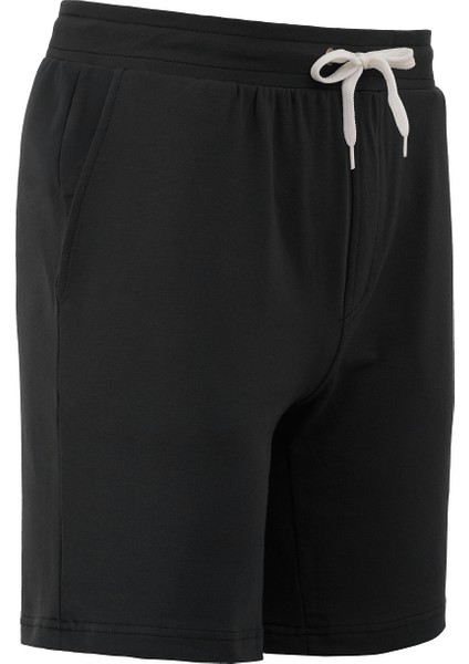 Pamuklu Erkek Siyah Casual Şort 2 Iplik Yan Cepli Bağcıklı Regular Fit Normal Kalıp Boru Paça Günlük Bermuda