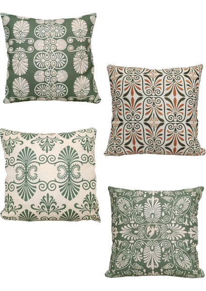 Çift Tarafı Baskılı Kırlent Kılıfı | Motif Desenli Kırlent Kılıfı | 4'lü Takım Kırlent Kılıfı