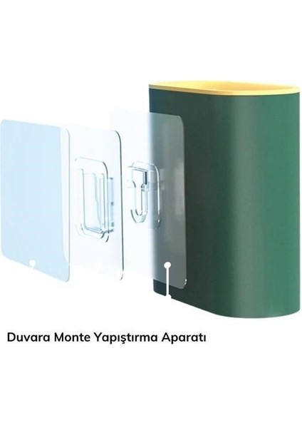 Defneates® Duvara Monte Edilebilir Kapaklı Askılı Klozet Yumuşak Silikon Başlıklı Tuvalet Fırçası Seti