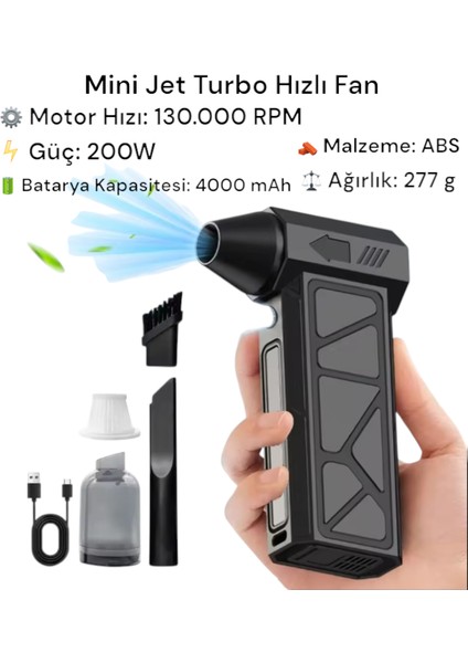 200W Mini Jet Fan Turbo Hızlı Fan 130000RPM Yüksek Hız Güç Araç Içi Temizlik,vakum,kurutma ,mangal