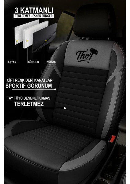 Ssangyong Actyon Sports A200 Sxdi 2.0 4x4 4/at 2010 Uyumlu Tam Set Terletme Yapmaz Tay Tüyü Oto Koltuk Kılıfı Gri