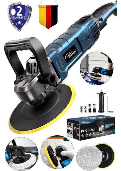 1800W 180mm Çok Kademeli Zımpara ve Polisaj Makinesi, Güçlü ve Profesyonel Kullanım