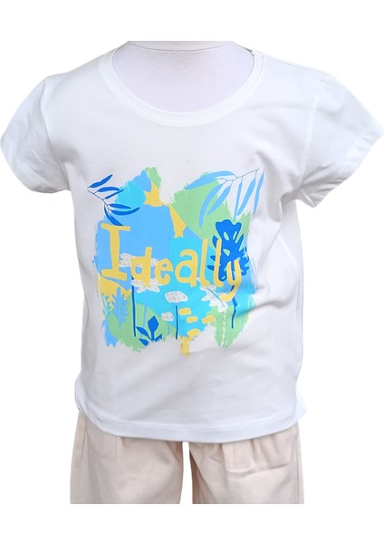 Fancy Kids Antalya Kız Çocuk T-Shirt Baskılı Ideally 14 Yaş Ekru - Mavi
