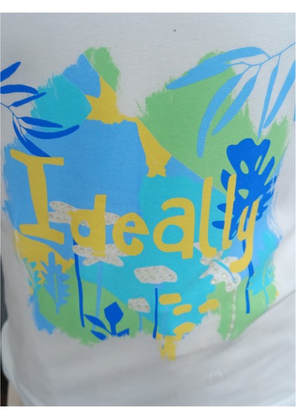 Fancy Kids Antalya Kız Çocuk T-Shirt Baskılı Ideally 14 Yaş Ekru - Mavi