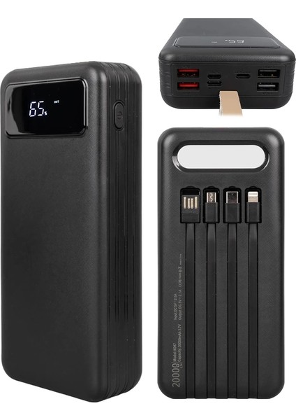 20000 Mah Dijital Göstergeli Usb-Mıcro-Lıghtnıng-Type-C Girişli ve Kablolu Powerbank