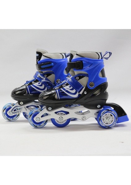 Mavi Ayarlanabilir 2+2 Işıklı Metal Alıştırma Pateni Kask Dizlik Dirseklik Setli modelleri