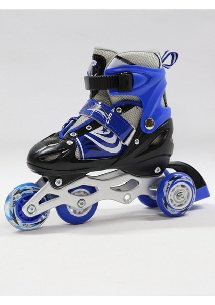 Mavi Ayarlanabilir 2+2 Işıklı Metal Alıştırma Pateni Kask Dizlik Dirseklik Setli fırsatları