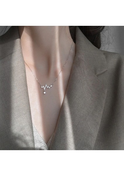 Kalp Ritmi Kalp Atışı Figürlü Zirkon Taşlı Rodyum Kaplı Şık Tasarım Kolye fiyatları