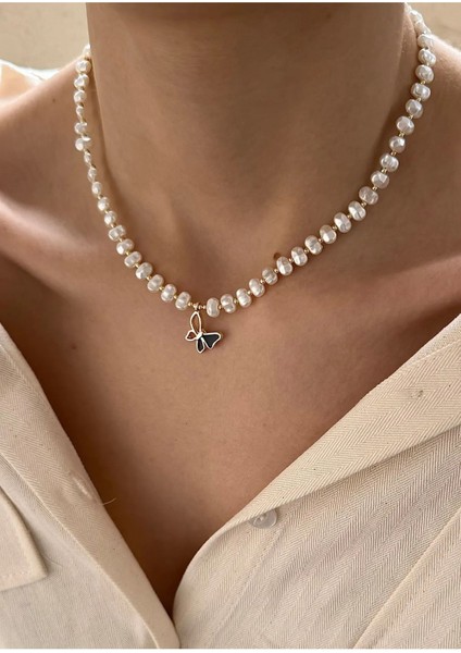 Siyah Kelebek Figürlü Inci Kolye - Şık Abiye Düğün Nişan Özel Gün Hediye Kolye (5) modelleri