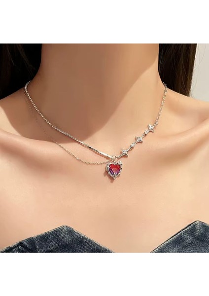 Helena Pembe Kalpli Taşlı Kristal Taş Zincirli Yıldız Tılsımlı Ikili Şık Özel Gün Hediye Kolye (13)