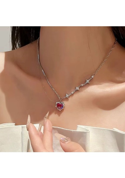 Helena Pembe Kalpli Taşlı Kristal Taş Zincirli Yıldız Tılsımlı Ikili Şık Özel Gün Hediye Kolye (13) fiyatları