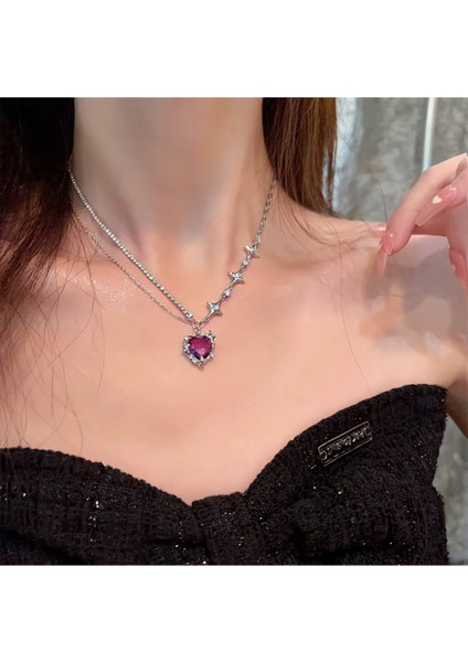 Helena Pembe Kalpli Taşlı Kristal Taş Zincirli Yıldız Tılsımlı Ikili Şık Özel Gün Hediye Kolye (13) indirimleri