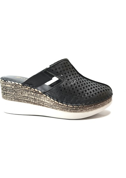 K-92 Hakiki Deri Dolgu Topuklu Önü Kapalı Kadın Terlik