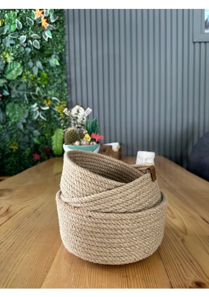 3'lü Doğal Hasır Jüt Sepet Organizer