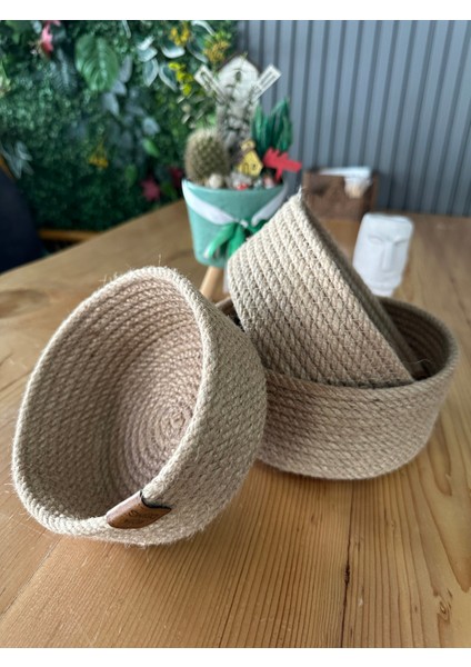 3'lü Doğal Hasır Jüt Sepet Organizer fiyatları