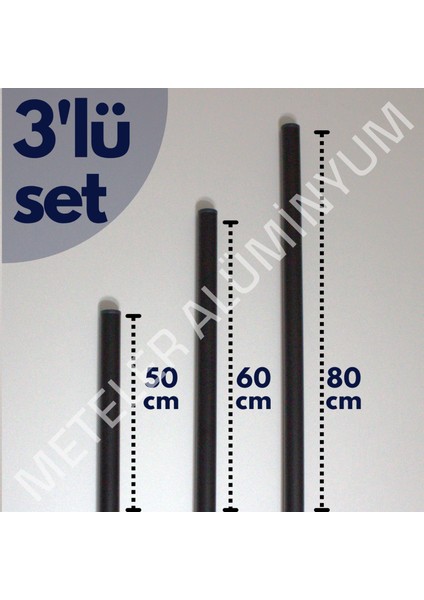 Siyah Alüminyum Oklava 3'lü Set