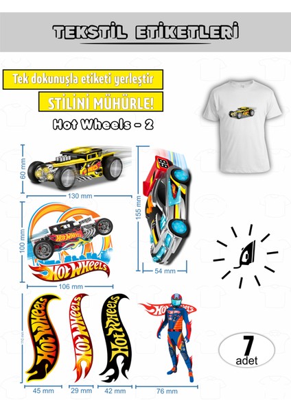 Ütü ile Yapışan Kıyafet Etiketi Hot Wheels Serisi